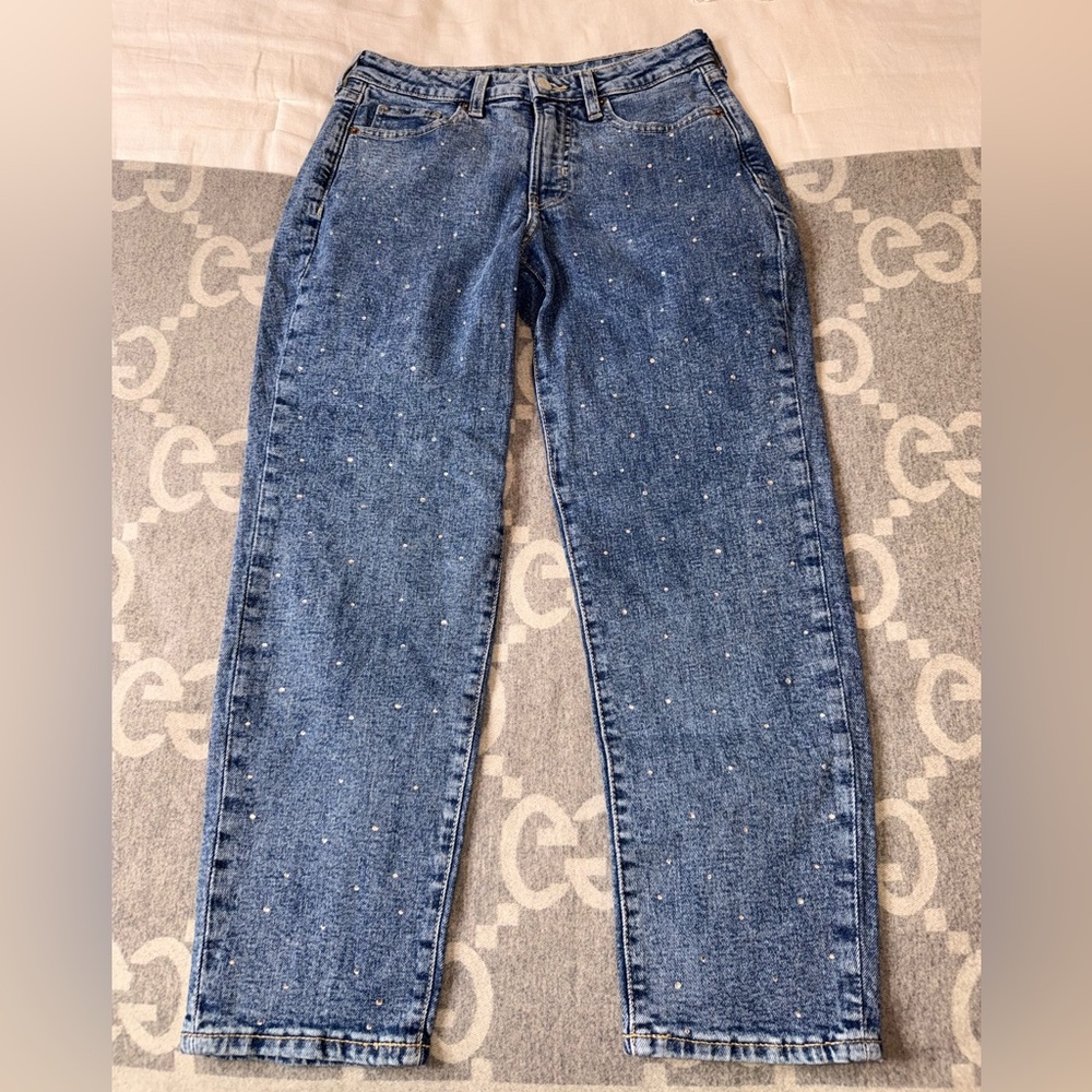 Old Navy Blue OG Straight Leg Jeans with Subtle Crystals/ Sparkle